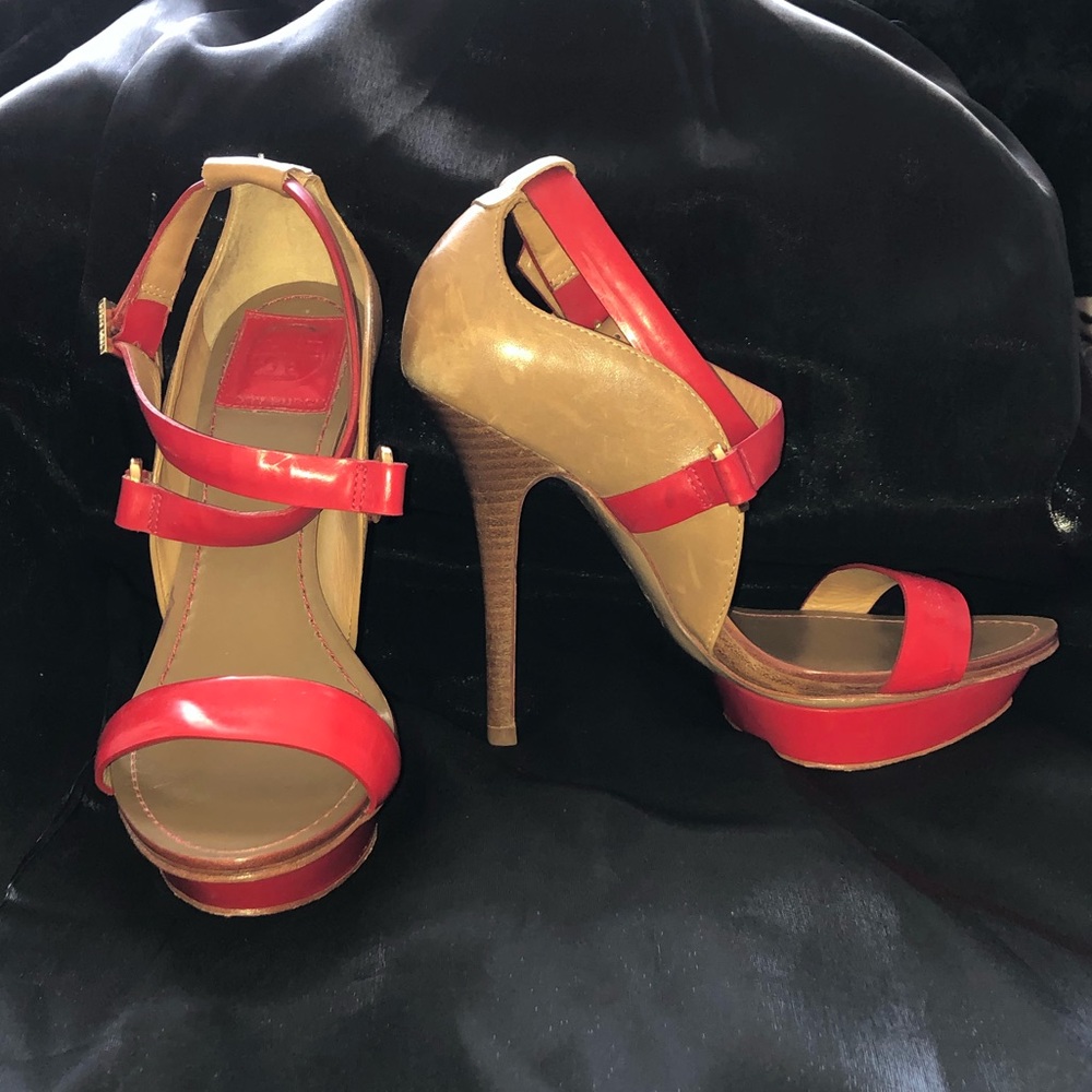 Tory Burch Platform Heels Red/Tan 7.5